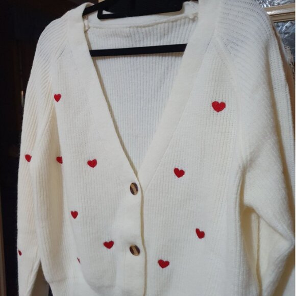 Beige Frenchy Heart Embroidery Button Front Cardigan - Picture 8 of 11